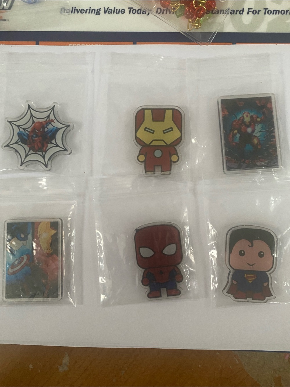 8 Superhero and 2 South Park Magnets - Red, Yellow, Blue